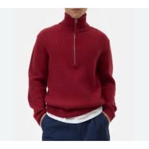 Closed Red Ribbed Sweater Wool Blend XL Quarter Zip Fall Winter Luxury Heritage